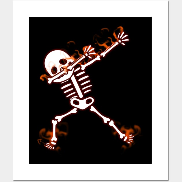 Dabbing Skeleton Halloween Dab Glow Effect Skull Wall Art by ChristianCrecenzio